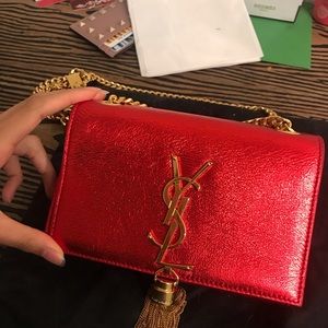 Saint Laurent Red Handbag with Gold Chain